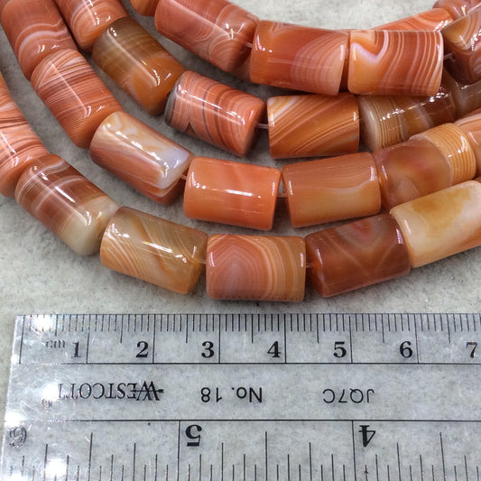 10mm x 14mm Glossy Finish Natural Carnelian Barrel/Tube Shape Beads W 1mm Holes - 15.5" Strand (~ 28 Beads) - Quality Gemstone