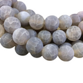 12mm Matte Finish Smooth Round Mixed Gray Crackle/Veined Agate Beads - 15" Strand (Approximately 33 Beads) - Natural Semi-Precious Gemstone