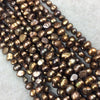 3mm x 6-8mm Natural Metallic Bronze Freshwater Pearl Button/Potato Shape Beads - 15.5" Strand Approx. 66 Beads - Sold by the Strand