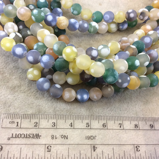 8mm MATTE Smooth Yellow/Green/Gray Spotted Dyed Agate Round Shaped Beads W 1mm Holes - Sold by 16" Strands (~ 43 Beads) - Quality Gemstone!
