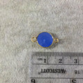 Gold Plated Faceted Natural Semi-Opaque Blue Chalcedony Round/Coin Shaped Bezel Connector - Measuring 10mm x 10mm - Sold Individually