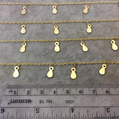 Gold Plated Copper Spaced Single Dangle Wrapped Chain with 4mm x 9mm Gold Teardrop Shaped Dangles - Sold by 1 Foot Length! (SD003-GD)