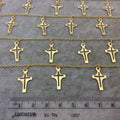 Gold Plated Copper Spaced Single Dangle Wrapped Chain with 12mm x 20mm Gold Cutout Cross Shaped Dangles - Sold by 1 Foot Length! (SD005-GD)