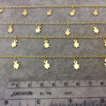 Gold Plated Copper Spaced Single Dangle Wrapped Chain with 5mm x 9mm Gold Sun/Star Shaped Dangles - Sold by 1 Foot Length! (SD007-GD)