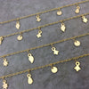 Gold Plated Copper Spaced Single Dangle Wrapped Chain with 6mm - 9mm Gold Mixed Shape Dangles - Sold by 1 Foot Length! (SD011-GD)