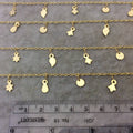 Gold Plated Copper Spaced Single Dangle Wrapped Chain with 6mm - 9mm Gold Mixed Shape Dangles - Sold by 1 Foot Length! (SD011-GD)