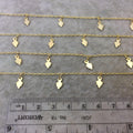 Gold Plated Copper Spaced Single Dangle Wrapped Chain with 5mm x 8mm Gold Leaf/Arrow Shaped Dangles - Sold by 1 Foot Length! (SD012-GD)