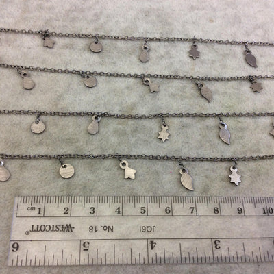 Gunmetal Plated Copper Spaced Single Dangle Wrapped Chain with 6mm - 9mm Gunmetal Mixed Shape Dangles - Sold by 1 Foot Length! (SD011-GM)