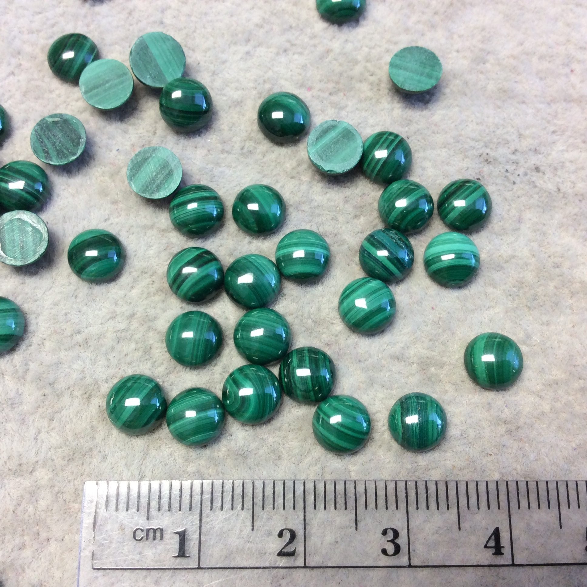BULK LOT of Six (6) Assorted Round Shaped AAA Malachite Flat Back Cabochons - Measuring 6mm x 6mm, 2mm Dome Height - Randomly Selected