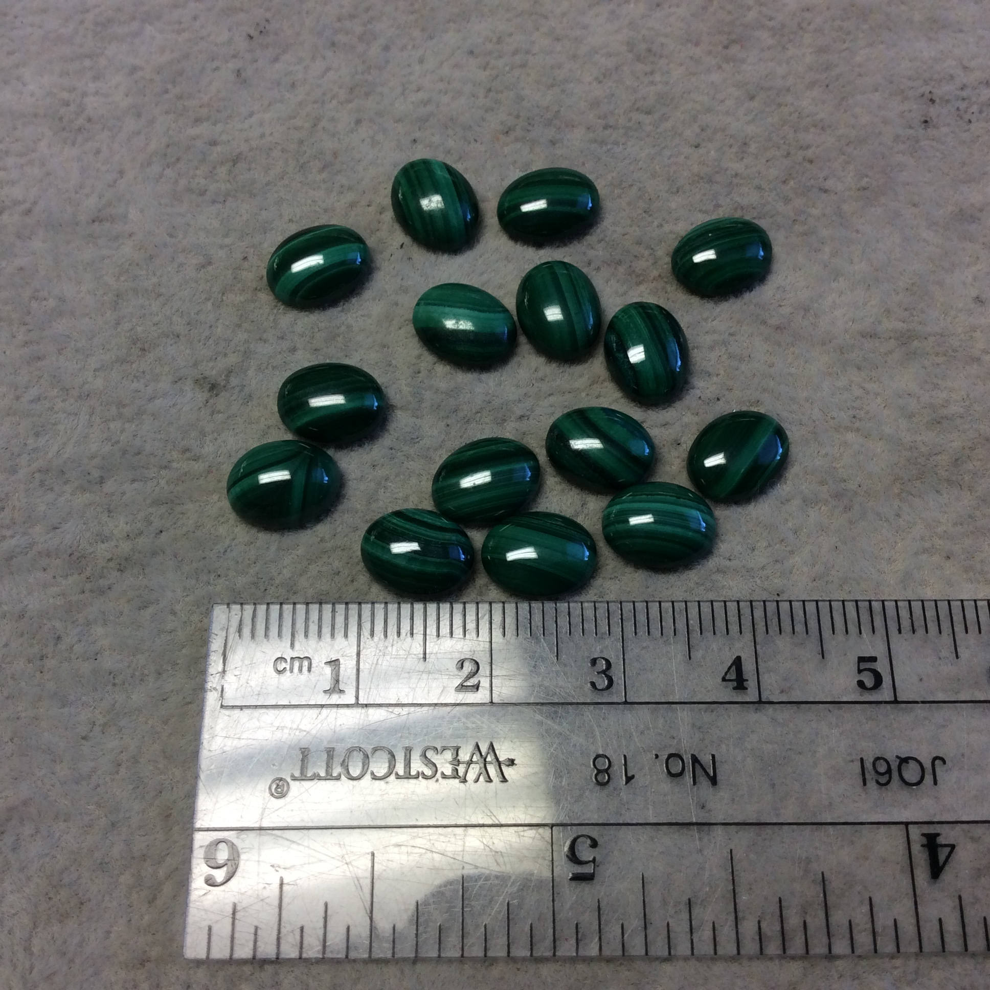 BULK LOT of Six (6) Assorted Oval Shaped AAA Malachite Flat Back Cabochons - Measuring 7mm x 9mm, 3mm Dome Height - Randomly Selected