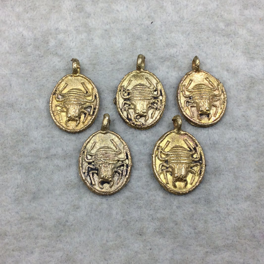 19mm x 23mm Hand Made Oxidized Copper/Brass Plated Very Rustic Oval Shape Bug Pendant From Ghana W Attached Ring And Flat Back  -
