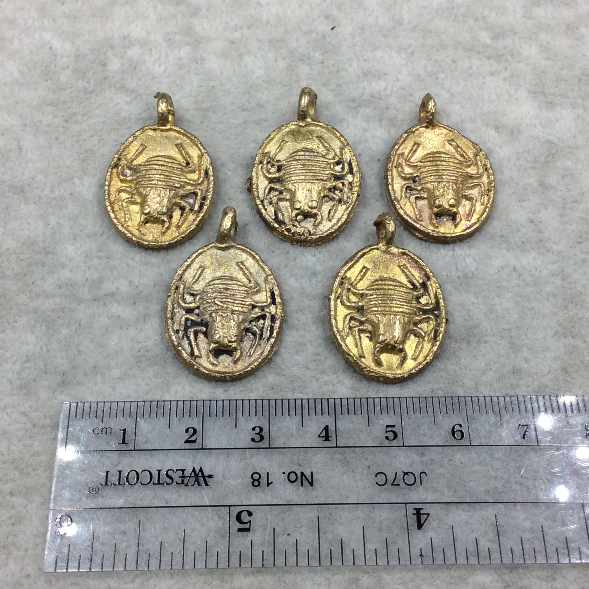 19mm x 23mm Hand Made Oxidized Copper/Brass Plated Very Rustic Oval Shape Bug Pendant From Ghana W Attached Ring And Flat Back  -