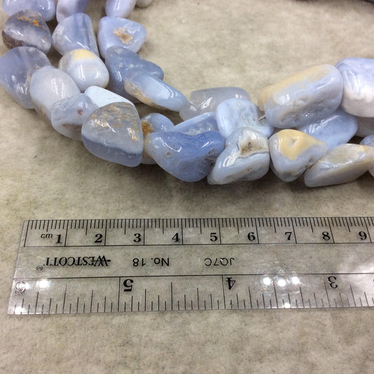 Natural Blue Lace Agate Rounded Glossy Freeform Nugget Shape Beads W 1mm Holes - Sold by 16" Strands (~ 22 Beads) - 10-15mm x 15-25mm