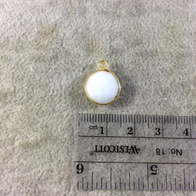 Gold Plated Faceted White Hydro (Lab Created) Chalcedony Round/Coin Shaped Bezel Pendant - Measuring 12mm x 12mm - Sold Individually