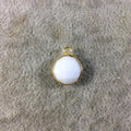Gold Plated Faceted White Hydro (Lab Created) Chalcedony Round/Coin Shaped Bezel Pendant - Measuring 12mm x 12mm - Sold Individually