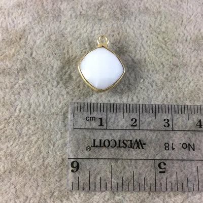 Gold Plated Faceted White Hydro (Lab Created) Chalcedony Diamond Shaped Bezel Pendant - Measuring 12mm x 12mm - Sold Individually