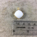 Gold Plated Faceted White Hydro (Lab Created) Chalcedony Diamond Shaped Bezel Pendant - Measuring 15mm x 15mm - Sold Individually