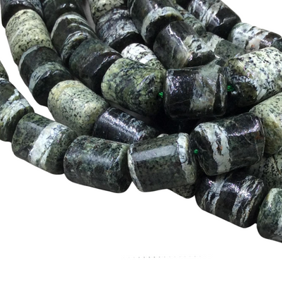 10mm x 12mm Glossy Finish Natural Serpentine Barrel/Tube Shape Beads W 1mm Holes - 15.5" Strand (~ 30 Beads) - Quality Gemstone