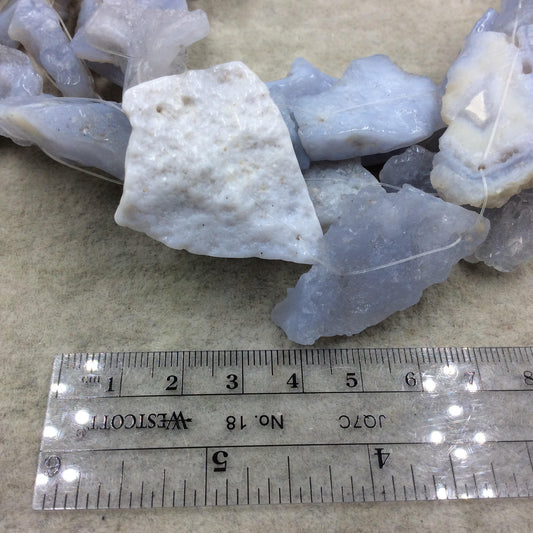 Natural Blue Lace Agate Flat Freeform Slab Connectors Double Drilled  W 1mm Holes - Sold by 15" Strands ~ 12 Beads - 20-25mm x 25-30mm