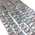 10mm x 15mm Natural Double Drilled Freshwater Pearl Iridescent White Rectangle Shape Beads - 15.5" Strand  ~ 34 Beads - Sold Per Strand