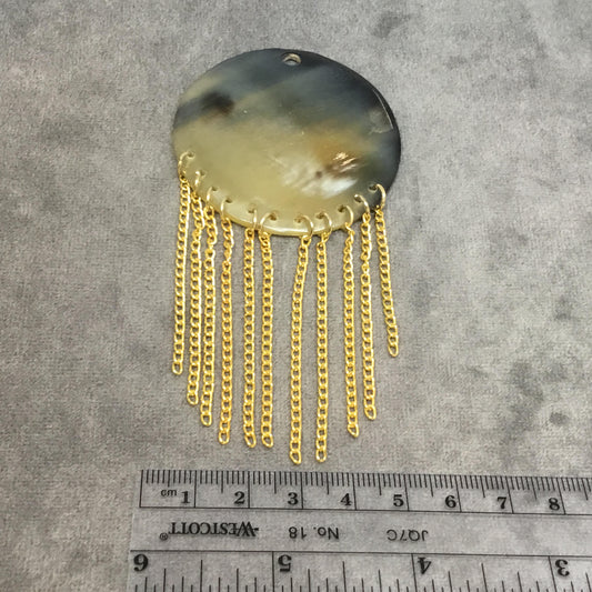 2" Semi-Transparent Black/Brown Coin/Disc Lightweight Natural Horn Pendant with 4mm Hole - Measuring 51mm x 51mm, 50mm Gold Chains