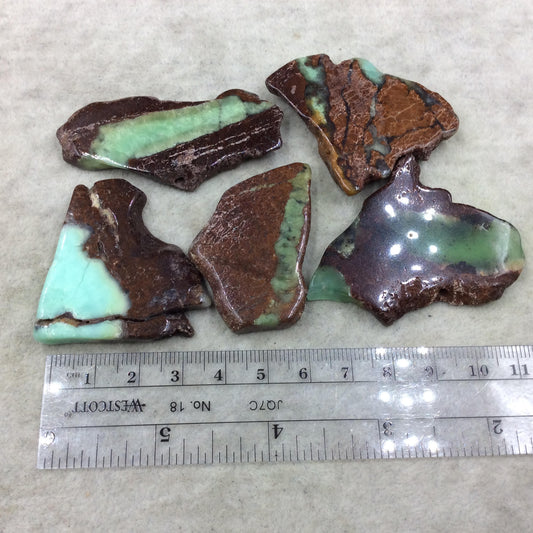 Mixed Chrysoprase Small Freeform Polished Slab Beads - ~ 20-35mm x 40-50mm - Sold Individually, At Random - Natural Semi-Precious Gemstone