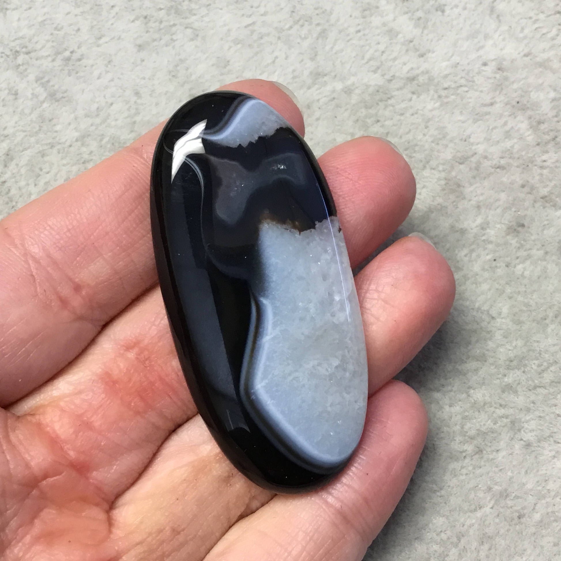 Natural Black Sardonyx Oblong Oval Shaped Flat Back Cabochon "B-8" - Measuring 28mm x 59mm, 6mm Dome Height - Natural High Quality Gemstone
