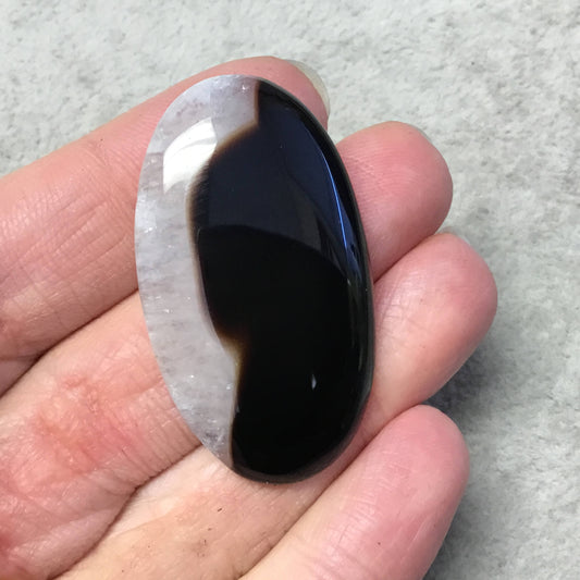 Natural Black/Brown Sardonyx Oblong Oval Shaped Flat Back Cabochon "B-13" - Measuring 26mm x 45mm, 6mm Dome Height - Natural Gemstone