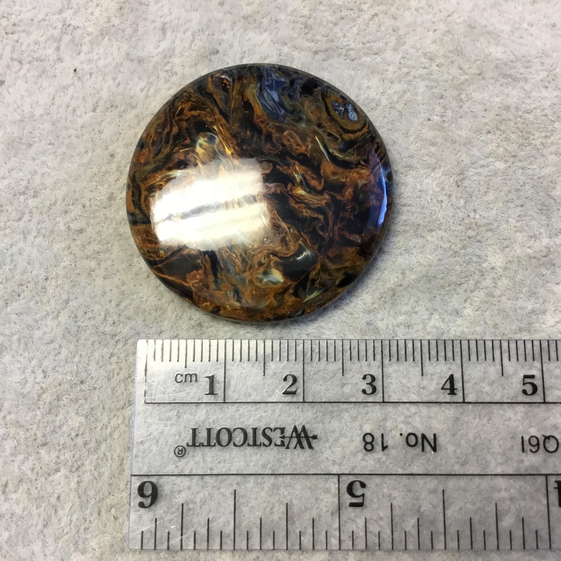 OOAK Natural Namibian Pietersite Round/Coin Shaped Flat Back Cabochon "1"- Measuring 35mm Dia., 5mm Dome Height - High Quality Gemstone