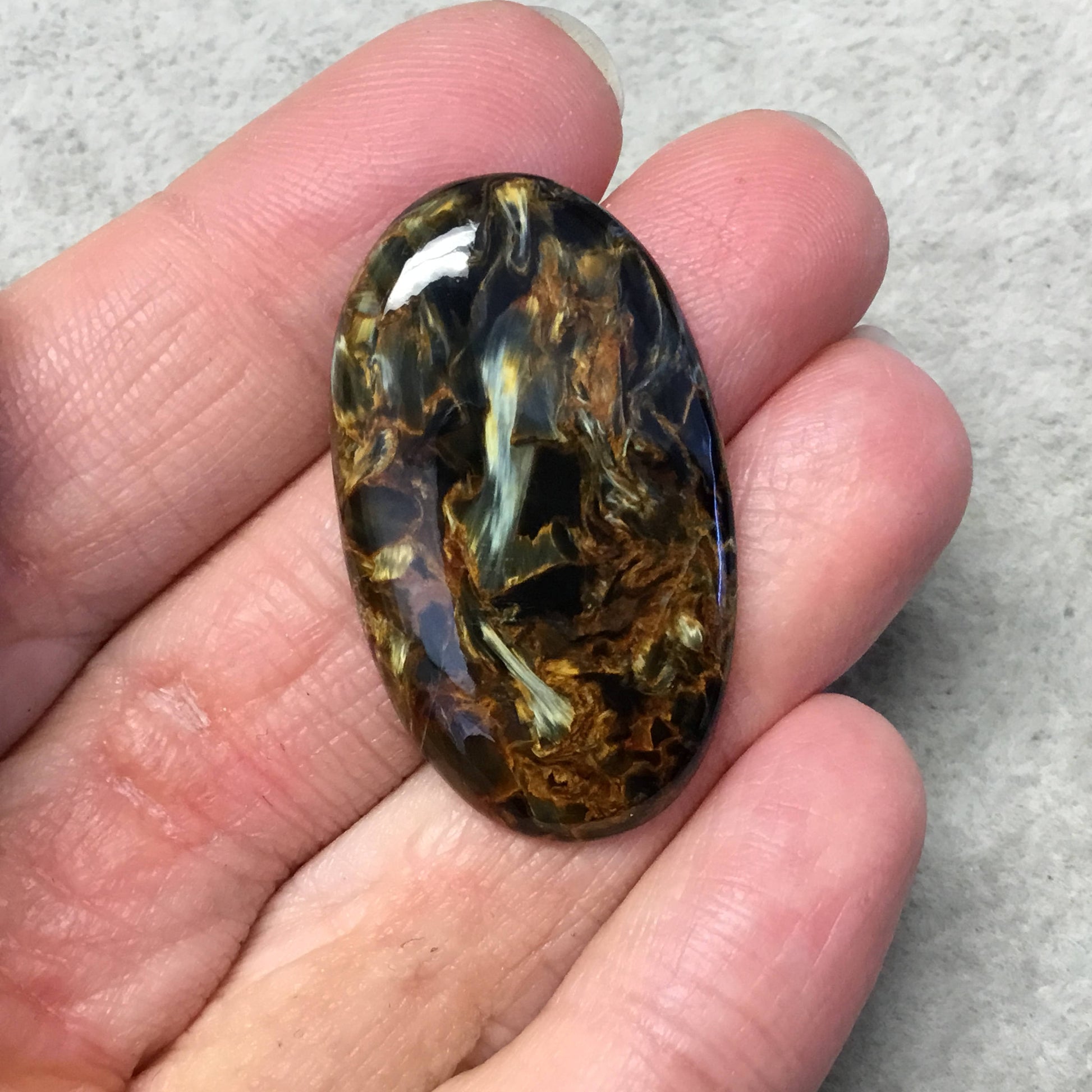 OOAK Natural Namibian Pietersite Oblong Oval Shaped Flat Back Cabochon "3"- Measuring 22mm x 38mm, 4mm Dome Height - High Quality Gemstone