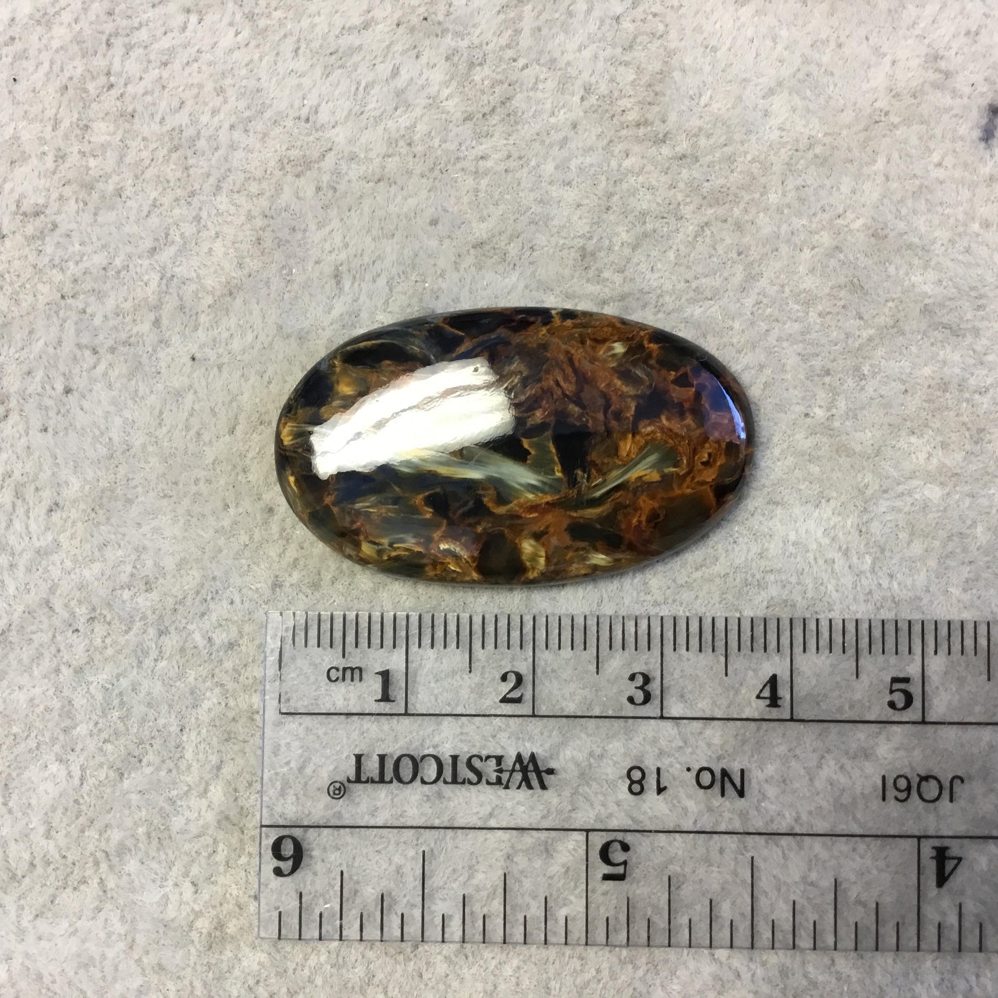 OOAK Natural Namibian Pietersite Oblong Oval Shaped Flat Back Cabochon "3"- Measuring 22mm x 38mm, 4mm Dome Height - High Quality Gemstone