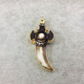 2.5" Gold Electroplated Brown/White Ornate Dagger Shaped Lightweight Resin Pendant  - Measuring ~ 40mm x 70mm - Sold Individually