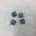 Large Dark Silver Quatrefoil Shape Natural Druzy Pendant W Silver Ring - Measures 8mm x 8mm, Approx. - Sold Individually, Randomly Chosen