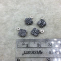 Large Dark Silver Quatrefoil Shape Natural Druzy Pendant W Silver Ring - Measures 8mm x 8mm, Approx. - Sold Individually, Randomly Chosen