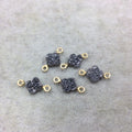 Medium Dark Silver Quatrefoil Shape Natural Druzy Connector W Gold Rings - Measures 7mm x 7mm, Approx. - Sold Individually, Randomly Chosen