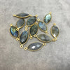 Labradorite Bezel | Gold Plated Natural Faceted Marquise Shaped Copper Connector - Measures 10mm x 20mm - Sold Individually, Random
