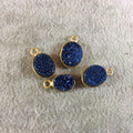 Jeweler's Lot Gold Finish Blue Oval/Oblong Shaped Natural Druzy Agate Bezel Pendants DOB2  ~ 10mm - 12mm Long - Sold In Lot Of 4 As Shown
