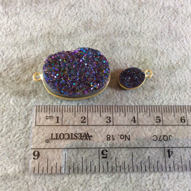 Jeweler's Lot Gold Finish Purple Oval/Oblong Shaped Natural Druzy Agate Bezel Pendants DOP3  ~ 11mm - 26mm Long - Sold In Lot Of 2 As Shown