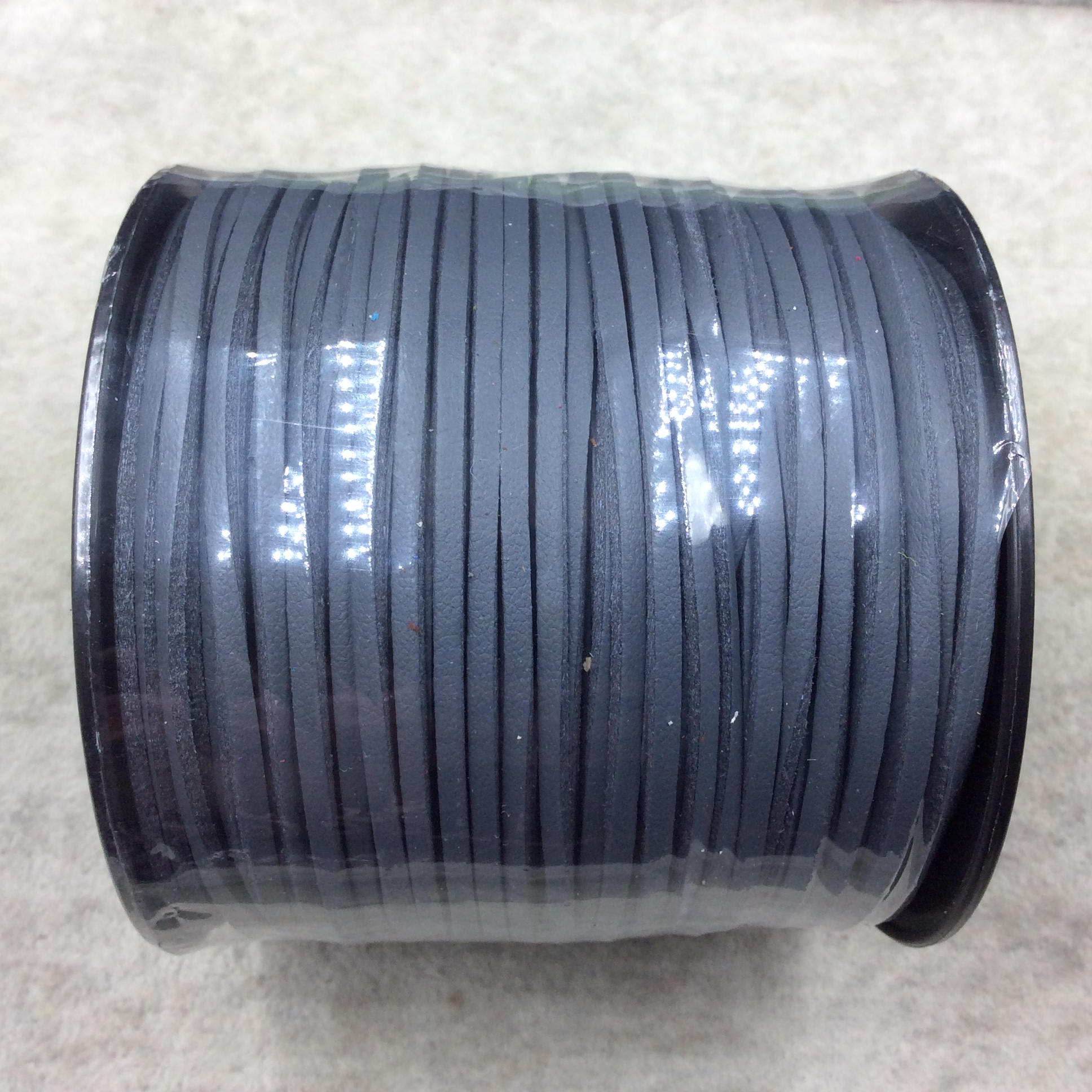 FULL SPOOL - Smooth Deep Blue Gray Faux Micro Suede Jewelry Cord - Measuring 1.5mm x 2.5mm - 325 Feet (100 Meters) - Imitation VEGAN Leather
