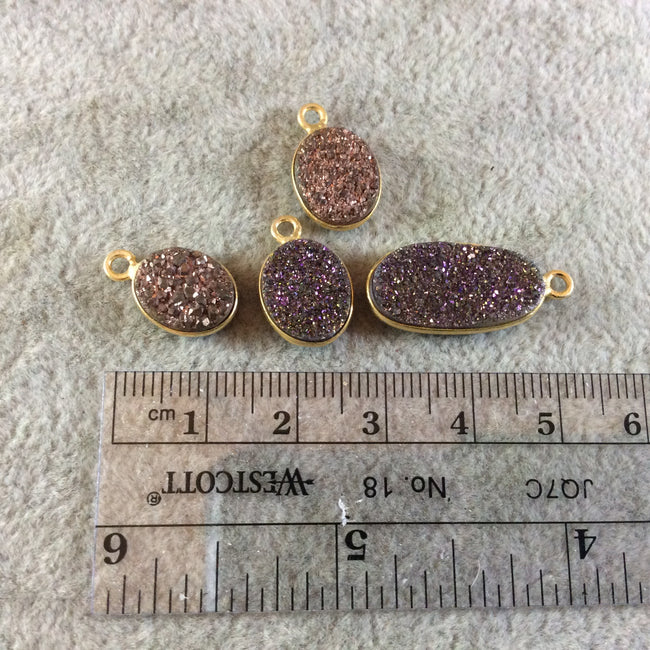 Jeweler's Lot Gold Finish Purple Gold Oval Shaped Natural Druzy Agate Bezel Pendants DOPG1 ~ 11mm - 21mm Long - Sold In Lot Of 4 As Shown