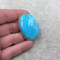 OOAK Gold Plated Stabilized Brazilian Turquoise Oval Shaped Bezel Pendant "BT07" - Measuring 30mm x 42mm - Sold Individually , As Pictured