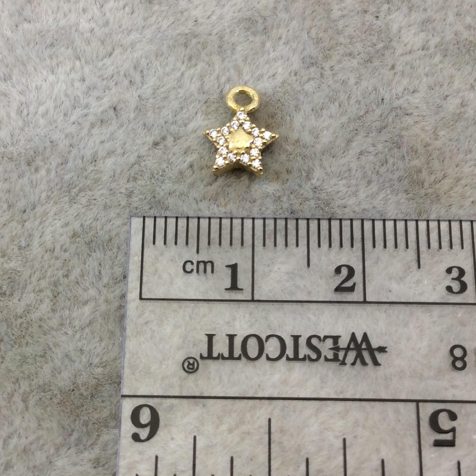 Tiny Gold Finish Star Shaped CZ Cubic Zirconia Inlaid Plated Copper Pendant Component - Measuring 6mm x 6mm  - Sold Individually