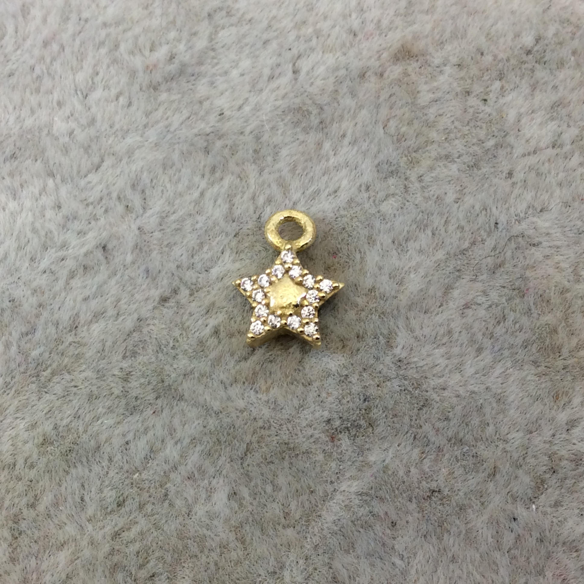 Tiny Gold Finish Star Shaped CZ Cubic Zirconia Inlaid Plated Copper Pendant Component - Measuring 6mm x 6mm  - Sold Individually