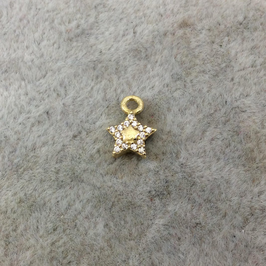 Tiny Gold Finish Star Shaped CZ Cubic Zirconia Inlaid Plated Copper Pendant Component - Measuring 6mm x 6mm  - Sold Individually