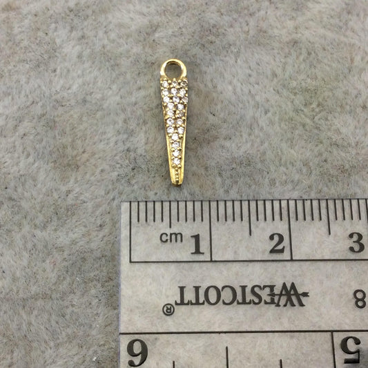 Tiny Gold Finish Spike/Arrow Shaped CZ Cubic Zirconia Inlaid Plated Copper Pendant Component - Measuring 3mm x 15mm  - Sold Individually