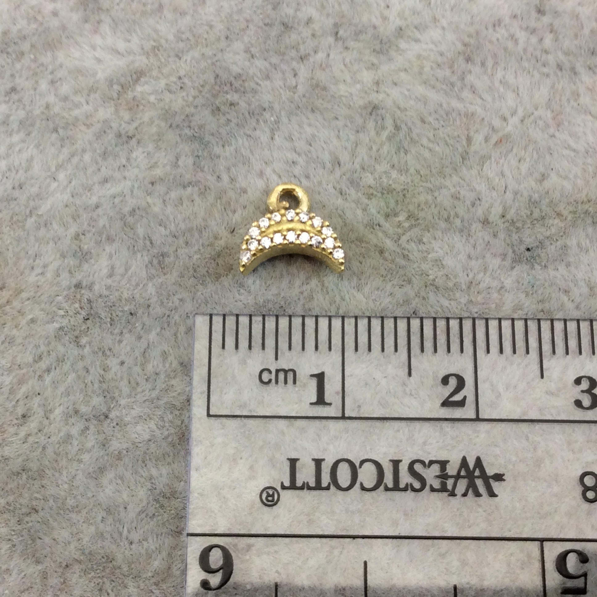 Tiny Gold Finish Crescent Moon Shaped CZ Cubic Zirconia Inlaid Plated Copper Pendant Component - Measuring 5mm x 8mm  - Sold Individually