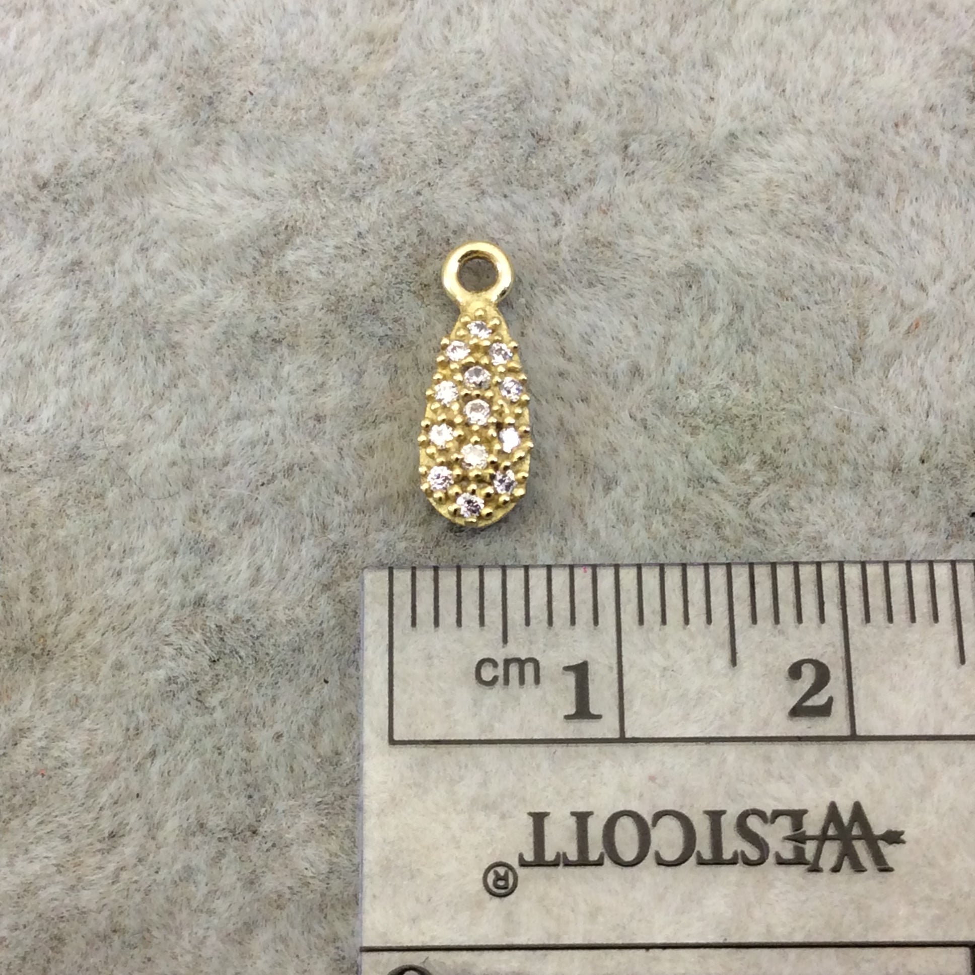 Tiny Gold Finish Long Teardrop Shaped CZ Cubic Zirconia Inlaid Plated Copper Pendant Component - Measuring 5mm x 10mm  - Sold Individually