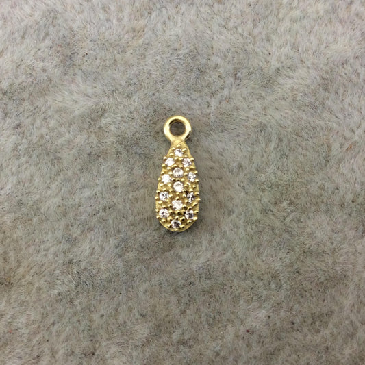 Tiny Gold Finish Long Teardrop Shaped CZ Cubic Zirconia Inlaid Plated Copper Pendant Component - Measuring 5mm x 10mm  - Sold Individually