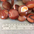 Natural Orange Red Banded Agate Round/Coin Beads - 15.25" Strand (~ 10 Beads) - Measures 40mm x 40mm, Approximately - Sold by the Strand