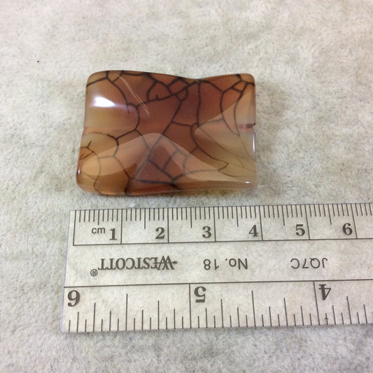 Natural Orange/Red Dragon Vein Agate Wavy Rectangle Beads -   - Measures 30mm x 40mm, Approximately - Sold Individually, Chosen at Random